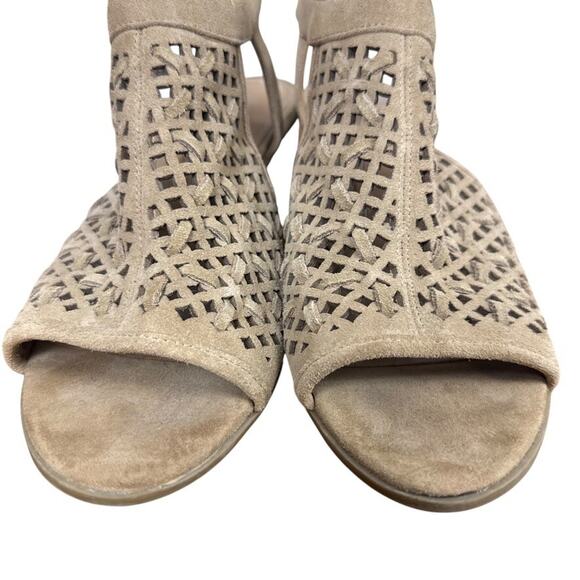 Franco Sarto Harlet 3 Leather Tan Beige Woven Chunky High Heels Sandals Shoes 8 - Picture 7 of 16